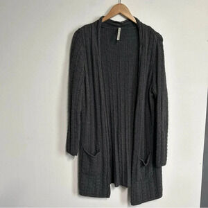 Leo & Nicole Women’s Large Long Line Gray Open Front Sweater Angora Blend Boho